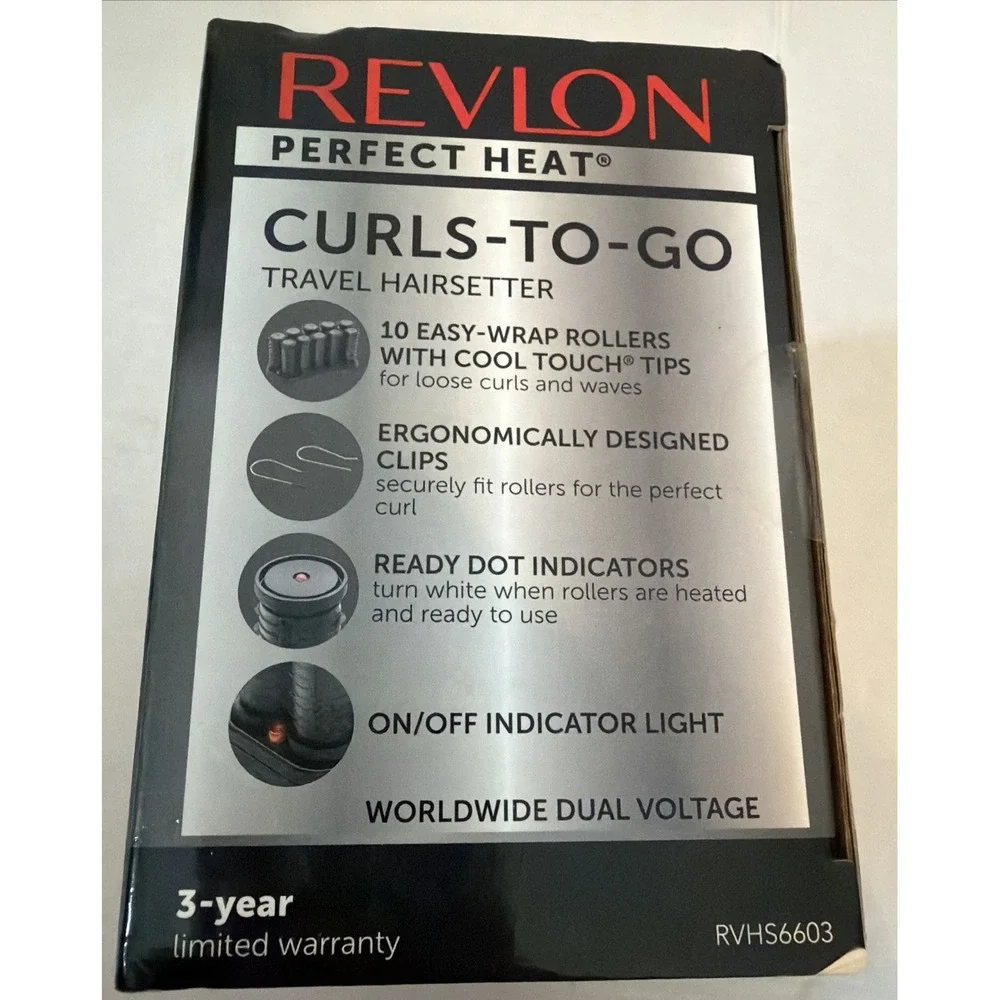 REVLON Perfect Heat CURLS-TO-GO Electric Travel Hairsetter Pink Pouch Clips